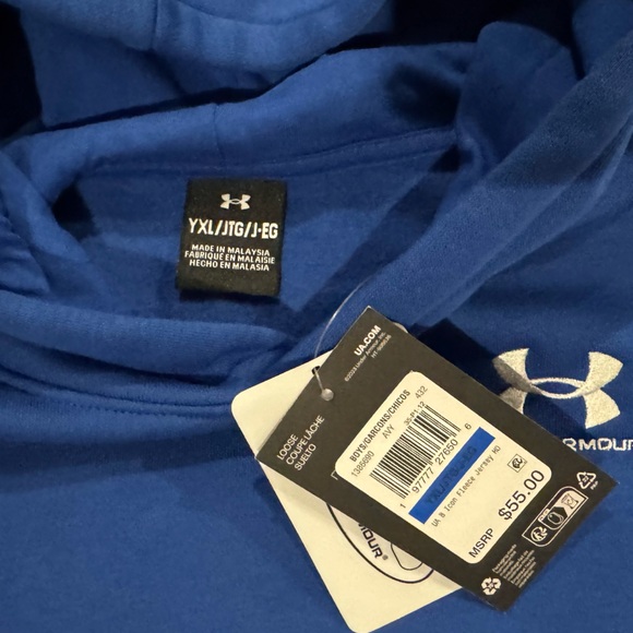 Boys Under Armour Royal Blue Hoodie with Navy Sleeves, size XL - Picture 5 of 8